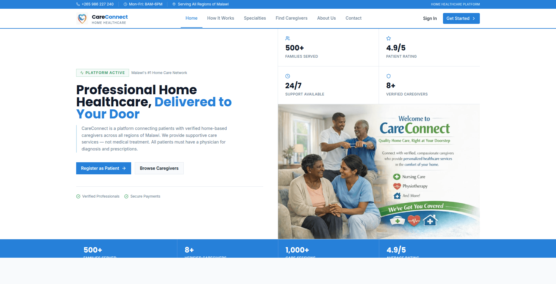 CareConnect Malawi landing page