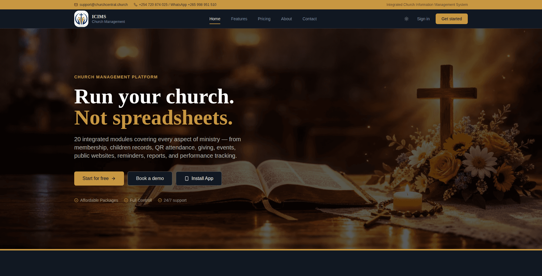 ICIMS — Church Management System landing page