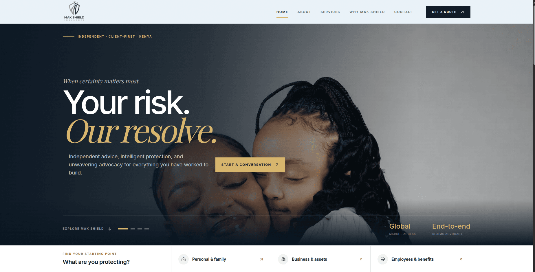 Mak Shield Insurance website landing page