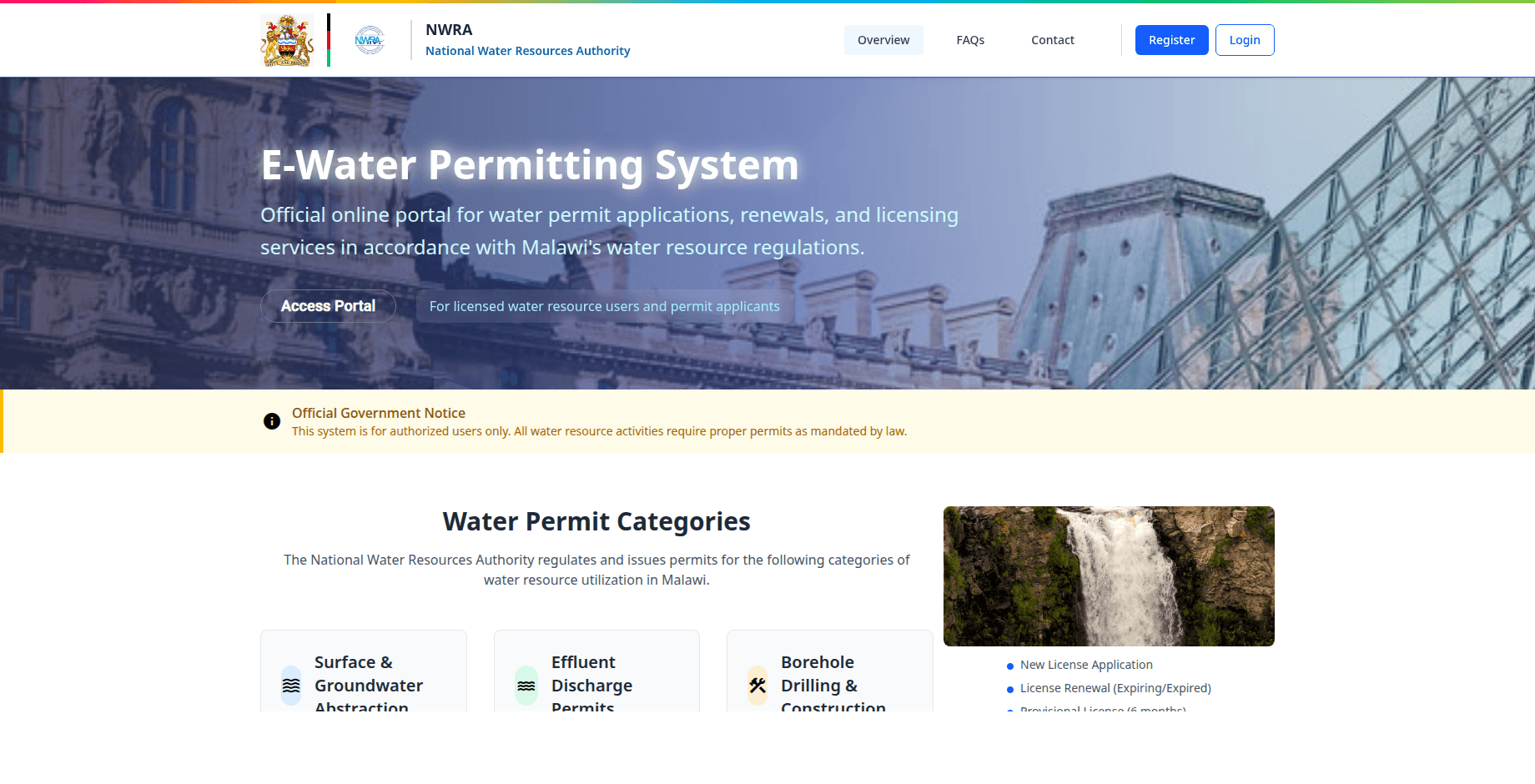 Malawi Water Management landing page