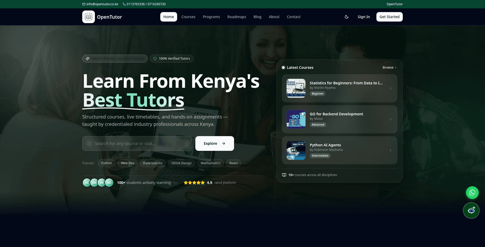 OpenTutor LMS landing page