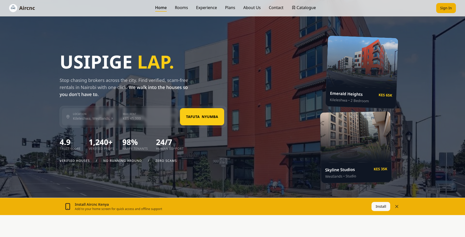 AirCNC Booking Engine landing page