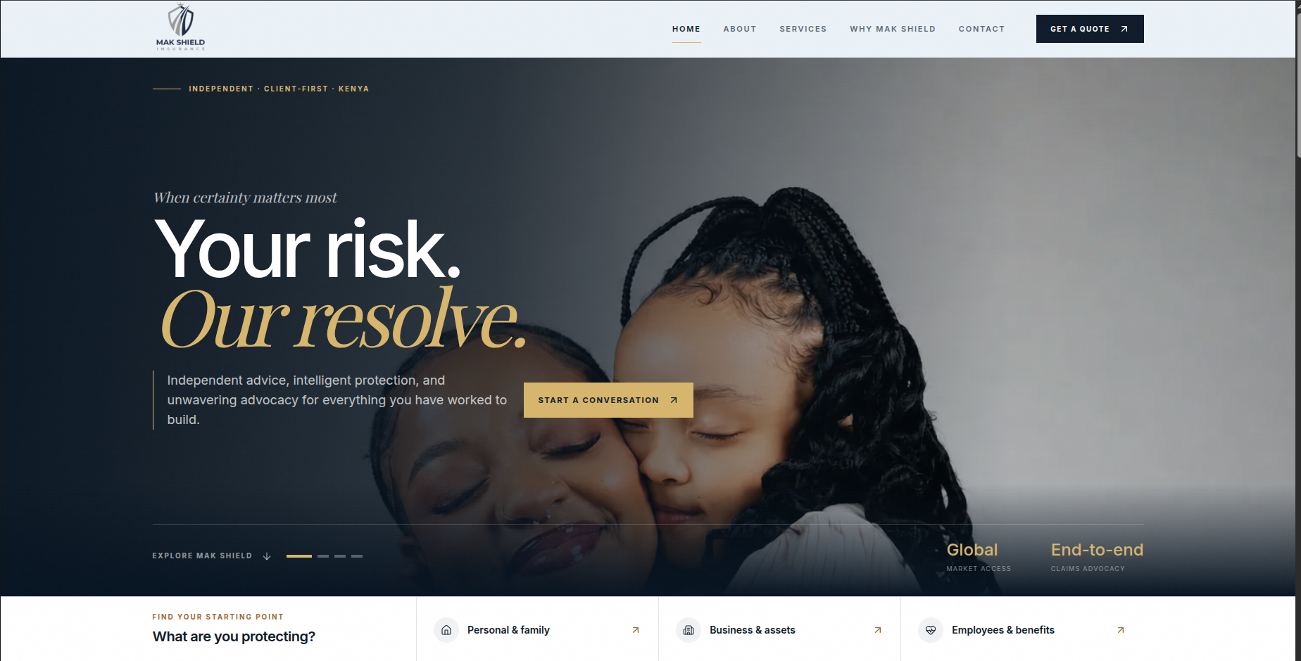 Mak Shield Insurance website landing page